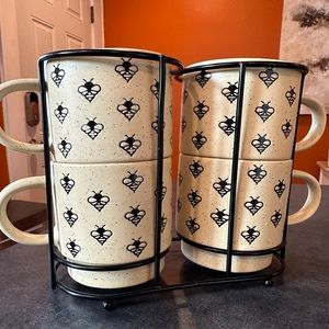 Stackable Yellow Bee Mugs (set of 4 mugs with 12 oz capacity)